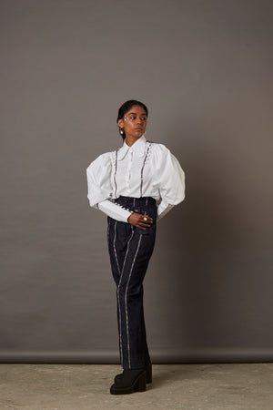 RELAXED WOLF WING POPLIN SHIRT WITH BANARASI BROCADE YOKE