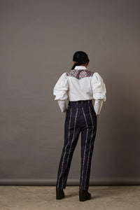 RELAXED WOLF WING POPLIN SHIRT WITH BANARASI BROCADE YOKE