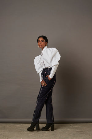 RELAXED WOLF WING POPLIN SHIRT WITH BANARASI BROCADE YOKE