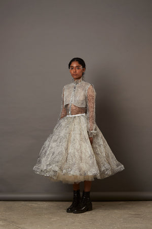 MULTI FACE SILK OVERLAY SKIRT IN WHITE