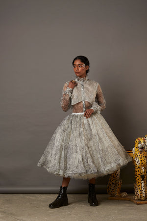 MULTI FACE SILK OVERLAY SKIRT IN WHITE