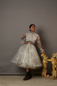 MULTI FACE SILK OVERLAY SKIRT IN WHITE