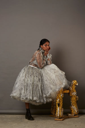 MULTI FACE SILK OVERLAY SKIRT IN WHITE