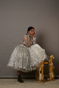 MULTI FACE SILK OVERLAY SKIRT IN WHITE
