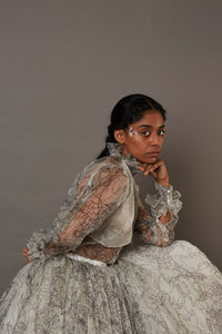 MULTI FACE SILK OVERLAY SKIRT IN WHITE