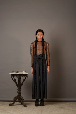 QUOD SPACE ROCK HAND EMBROIDERED TOP IN SHEER BLACK