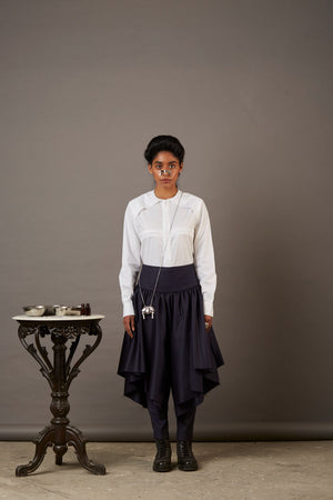 ASYMMETRICAL SKIRT-PANTS IN NAVY