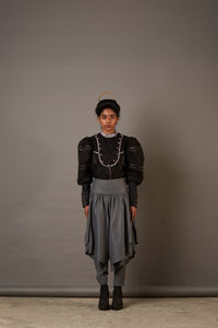 U FRONT BILLOWED BLOUSE WITH HANDWOVEN BANARASI TAPE IN BLACK