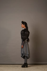 U FRONT BILLOWED BLOUSE WITH HANDWOVEN BANARASI TAPE IN BLACK