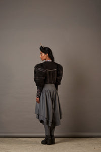 U FRONT BILLOWED BLOUSE WITH HANDWOVEN BANARASI TAPE IN BLACK