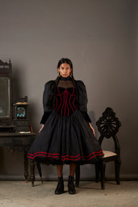 MIDNIGHT DRESS IN SILK AND TULLE WITH SILK BLOUSE