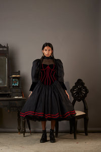 SMRITI MANDANA FT. MIDNIGHT DRESS IN SILK AND TULLE WITH SILK BLOUSE