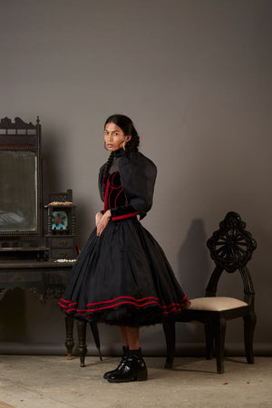 MIDNIGHT DRESS IN SILK AND TULLE WITH SILK BLOUSE