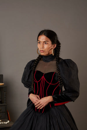 MIDNIGHT DRESS IN SILK AND TULLE WITH SILK BLOUSE