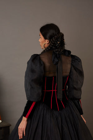 MIDNIGHT DRESS IN SILK AND TULLE WITH SILK BLOUSE