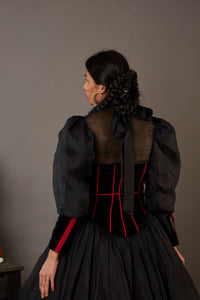 MIDNIGHT DRESS IN SILK AND TULLE WITH SILK BLOUSE