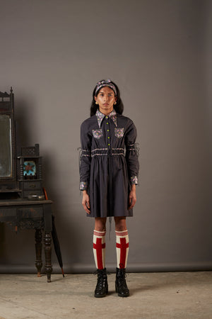 POPLIN SHIRT DRESS WITH BANARASI BROCADE HIGHLIGHTS