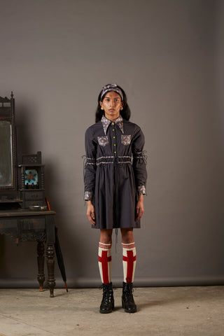 POPLIN SHIRT DRESS WITH BANARASI BROCADE HIGHLIGHTS