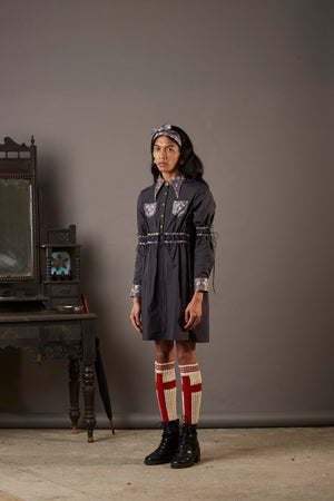 POPLIN SHIRT DRESS WITH BANARASI BROCADE HIGHLIGHTS