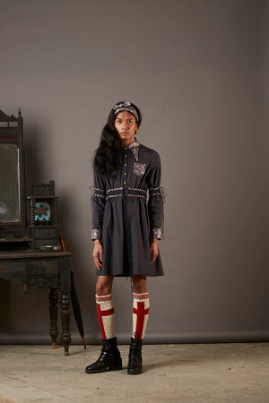 POPLIN SHIRT DRESS WITH BANARASI BROCADE HIGHLIGHTS