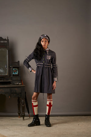POPLIN SHIRT DRESS WITH BANARASI BROCADE HIGHLIGHTS