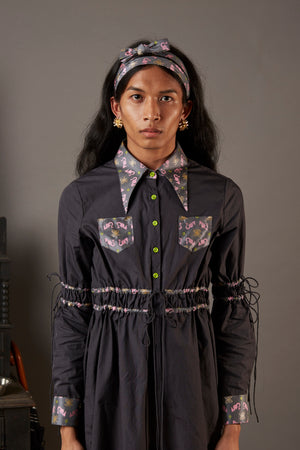 POPLIN SHIRT DRESS WITH BANARASI BROCADE HIGHLIGHTS