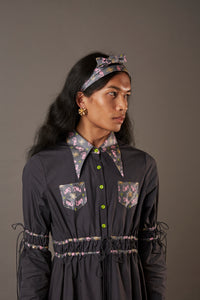 POPLIN SHIRT DRESS WITH BANARASI BROCADE HIGHLIGHTS