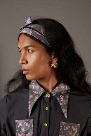 POPLIN SHIRT DRESS WITH BANARASI BROCADE HIGHLIGHTS