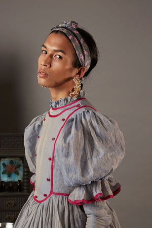 ÉLISE SILK CHANDERI DRESS WITH CONTRAST DETAILS