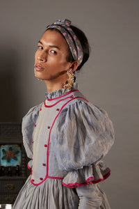 ÉLISE SILK CHANDERI DRESS WITH CONTRAST DETAILS
