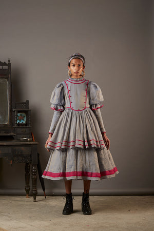 ÉLISE SILK CHANDERI DRESS WITH CONTRAST DETAILS