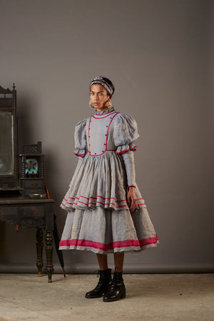 ÉLISE SILK CHANDERI DRESS WITH CONTRAST DETAILS