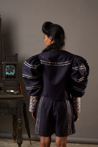WOLF WING SUITING BLOUSE WITH HANDWOVEN BANARASI BROCADE HIGHLIGHTS IN NAVY