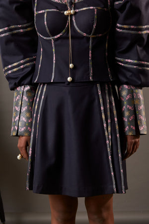 WOLF WING SUITING BLOUSE WITH HANDWOVEN BANARASI BROCADE HIGHLIGHTS IN NAVY