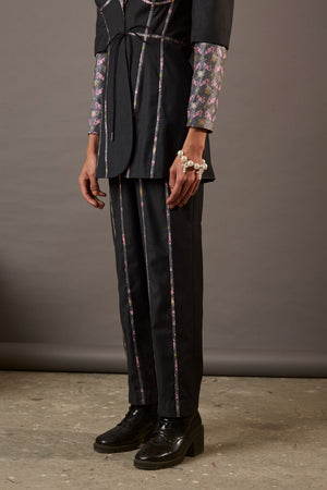 QUOD DINNER PANTS WITH HANDWOVEN BANARASI BROCADE TAPE IN GREY
