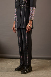 QUOD DINNER PANTS WITH HANDWOVEN BANARASI BROCADE TAPE IN GREY