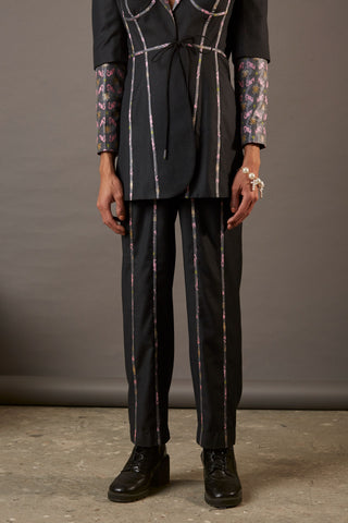QUOD DINNER PANTS WITH HANDWOVEN BANARASI BROCADE TAPE IN GREY