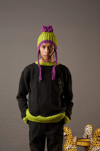 QUOD HAND EMBROIDERED SEAHORSE SWEATER IN ORGANIC WOOL IN BLACK