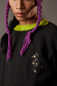 QUOD HAND EMBROIDERED SEAHORSE SWEATER IN ORGANIC WOOL IN BLACK