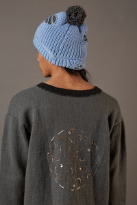 QUOD HAND EMBROIDERED SEAHORSE SWEATER IN ORGANIC WOOL IN CHARCOAL
