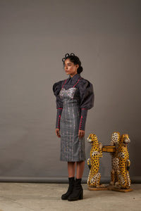 QUOD SUITING BODYCON DRESS WITH HANDWOVEN BANARASI BROCADE HIGHLIGHTS IN GREY