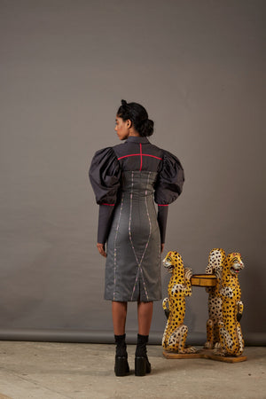 QUOD SUITING BODYCON DRESS WITH HANDWOVEN BANARASI BROCADE HIGHLIGHTS IN GREY