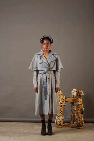 CHANDERI OVER COAT IN IRIDESCENT BLUE