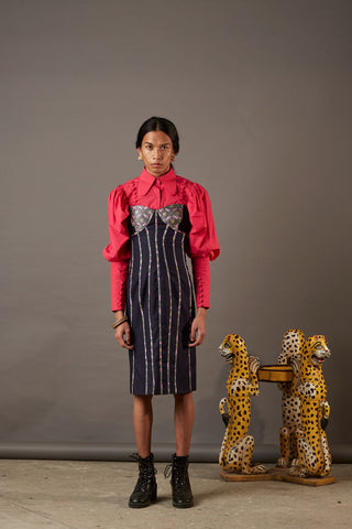 QUOD RELAXED WOLF WING POPLIN SHIRT WITH PIPING IN RANI PINK