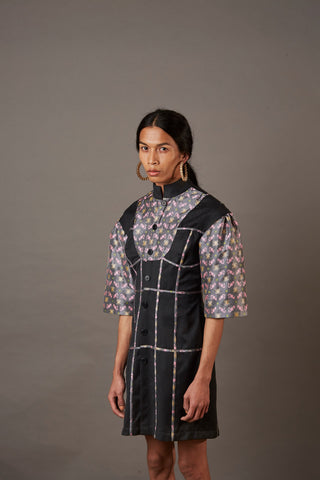 OVERCOAT WITH HANDWOVEN BANARASI BROCADE HIGHLIGHTS IN GREY