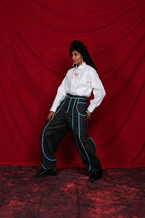 LET’S PUT HER IN THE VASE PANTS IN INDIGO