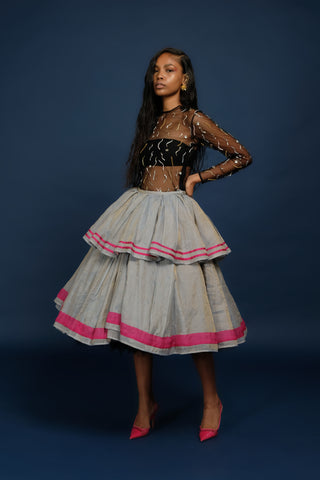CHANDERI VALLEY SKIRT IN IRIDESCENT BLUE