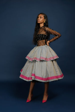 CHANDERI VALLEY SKIRT IN IRIDESCENT BLUE