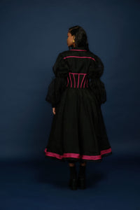 QUOD SILK AND TULLE DOUBLE TIE SLEEVE DRESS IN BLACK