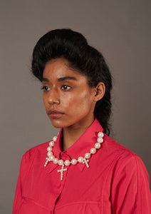 QUOD Triple Cross Fresh Water Pearl Necklace